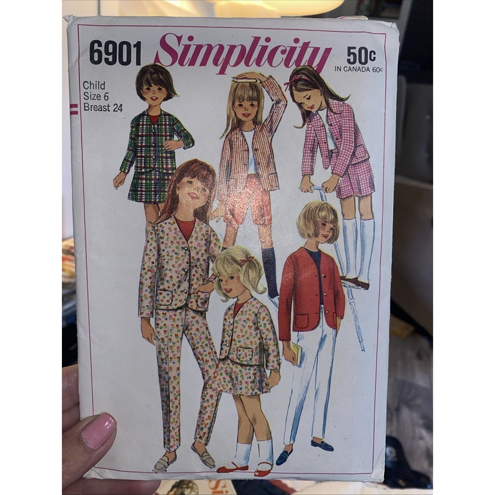 60s Girls Sewing Pattern Size 6 Jacket Mini Skirt Pant Simplicity 6901 Cut